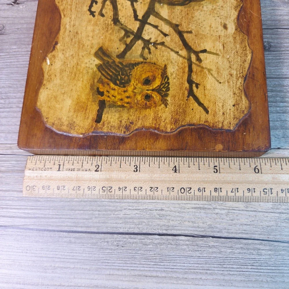 Vintage Owl Wood Wall Plaque Art 70s MCM Retro Cabin Decor Trio Owls Branch 8x6